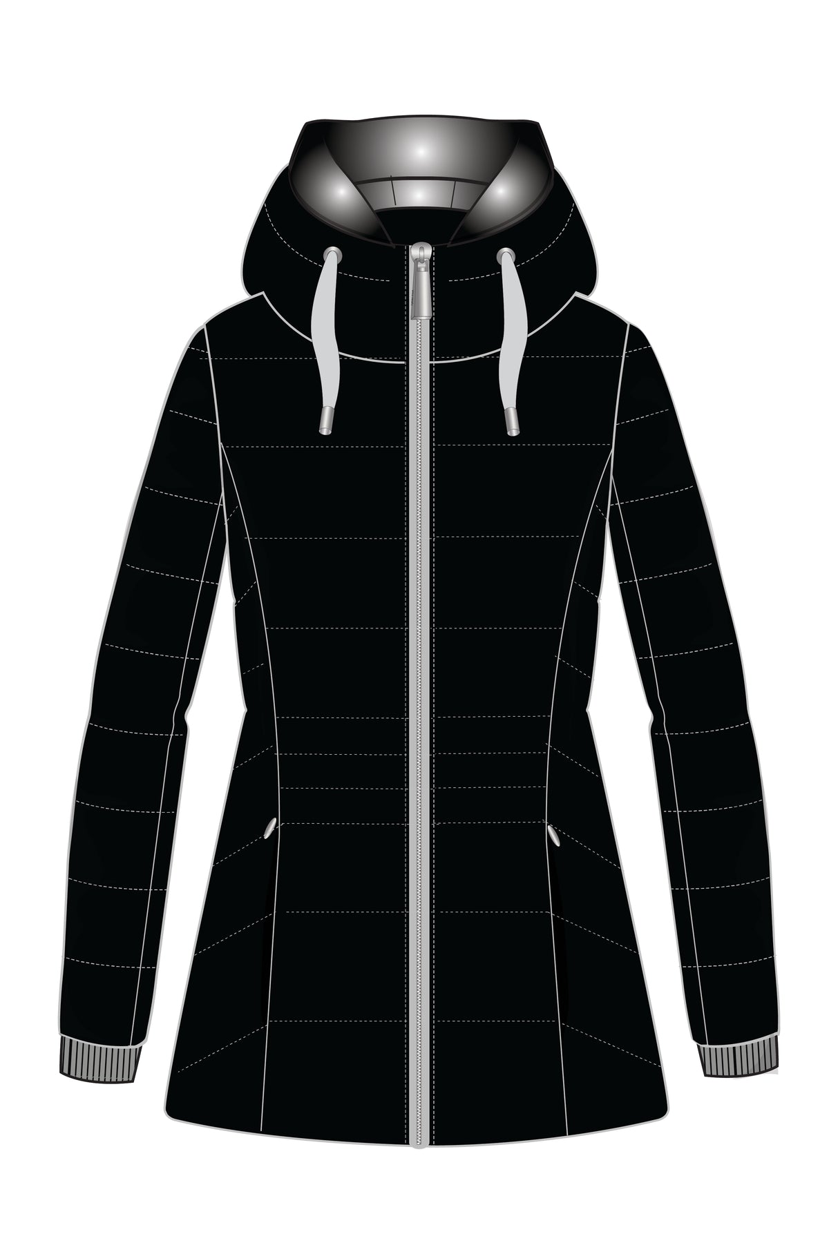 HOODED ZIP FRONT PUFFER WITH STORM CUFF