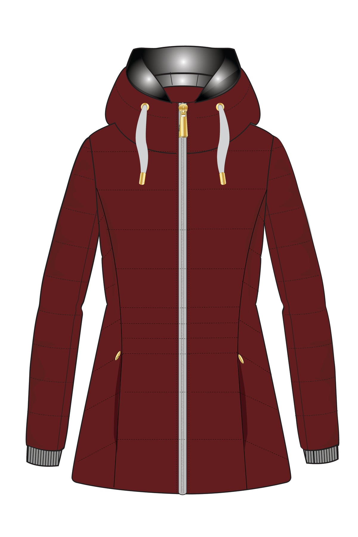 HOODED ZIP FRONT PUFFER WITH STORM CUFF