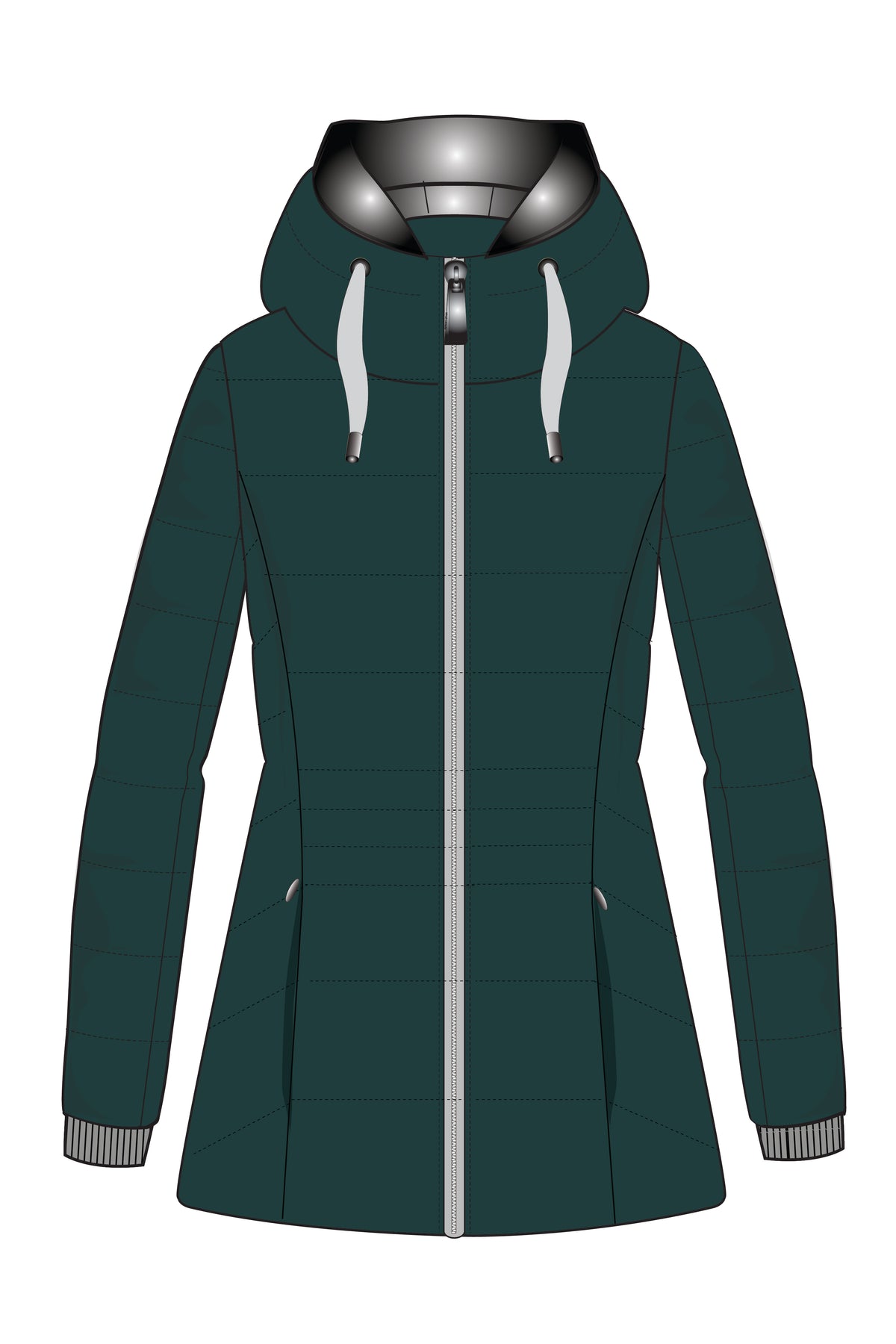 HOODED ZIP FRONT PUFFER WITH STORM CUFF
