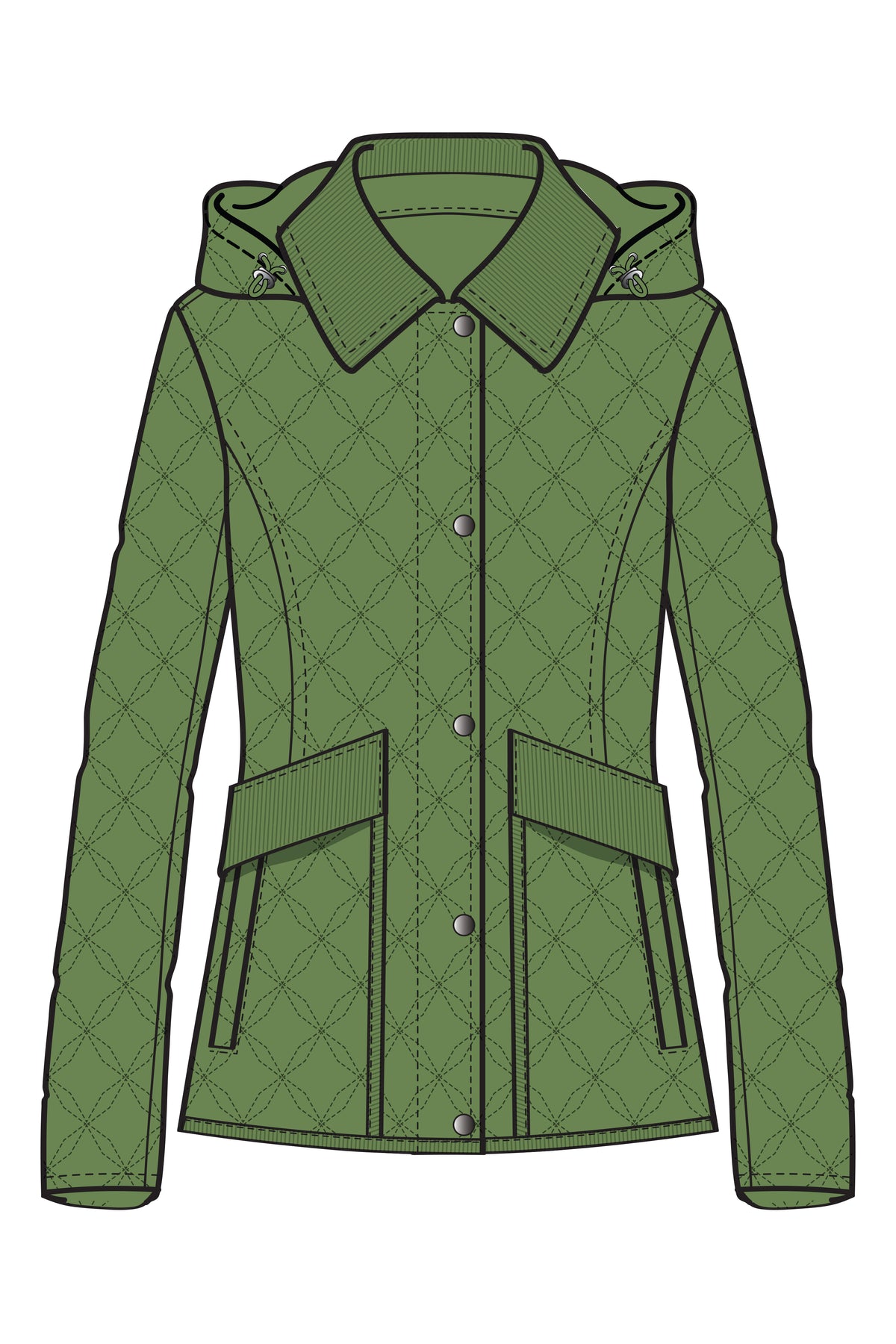 HOODED QUILT WITH CORDUROY TRIM