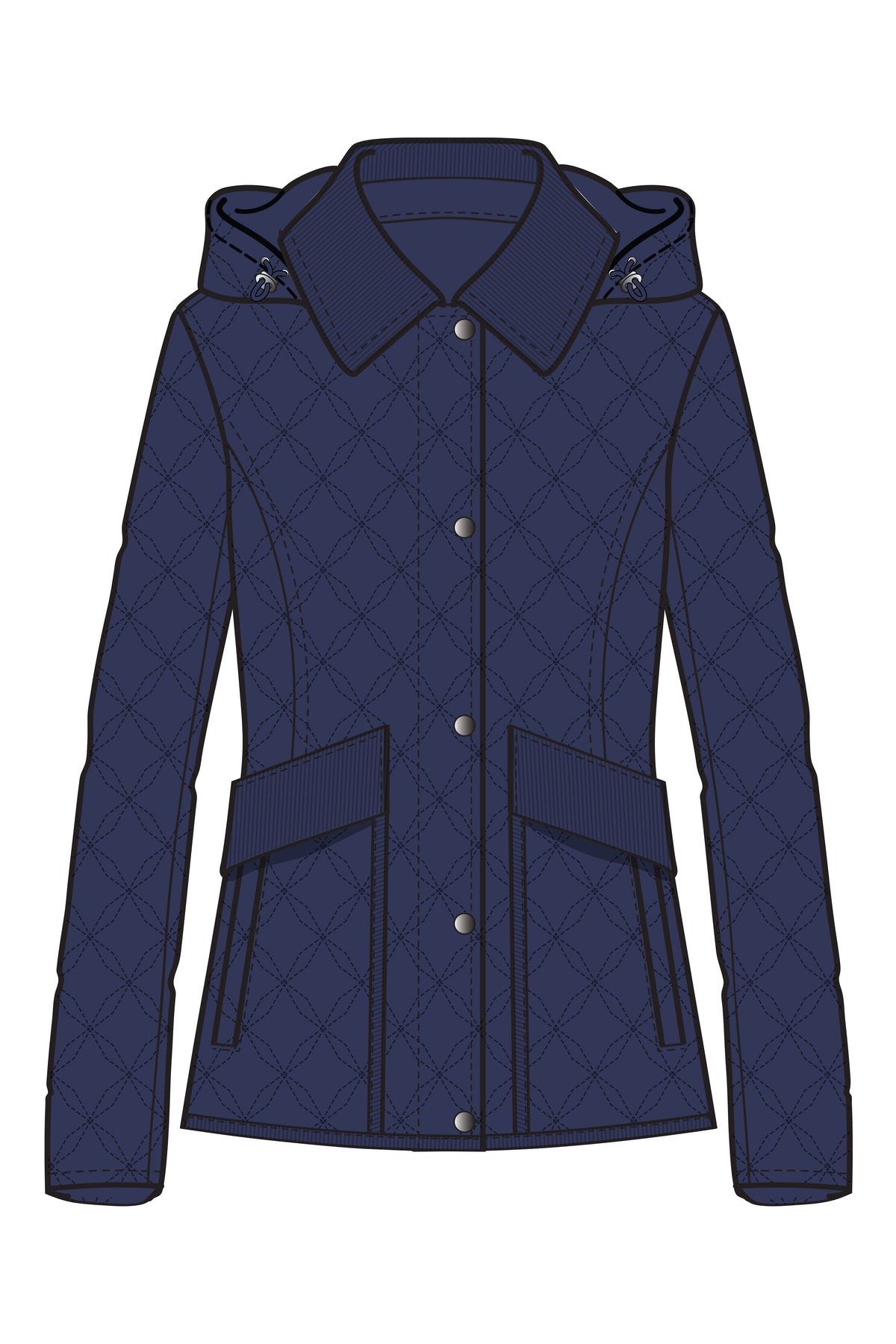 HOODED QUILT WITH CORDUROY TRIM