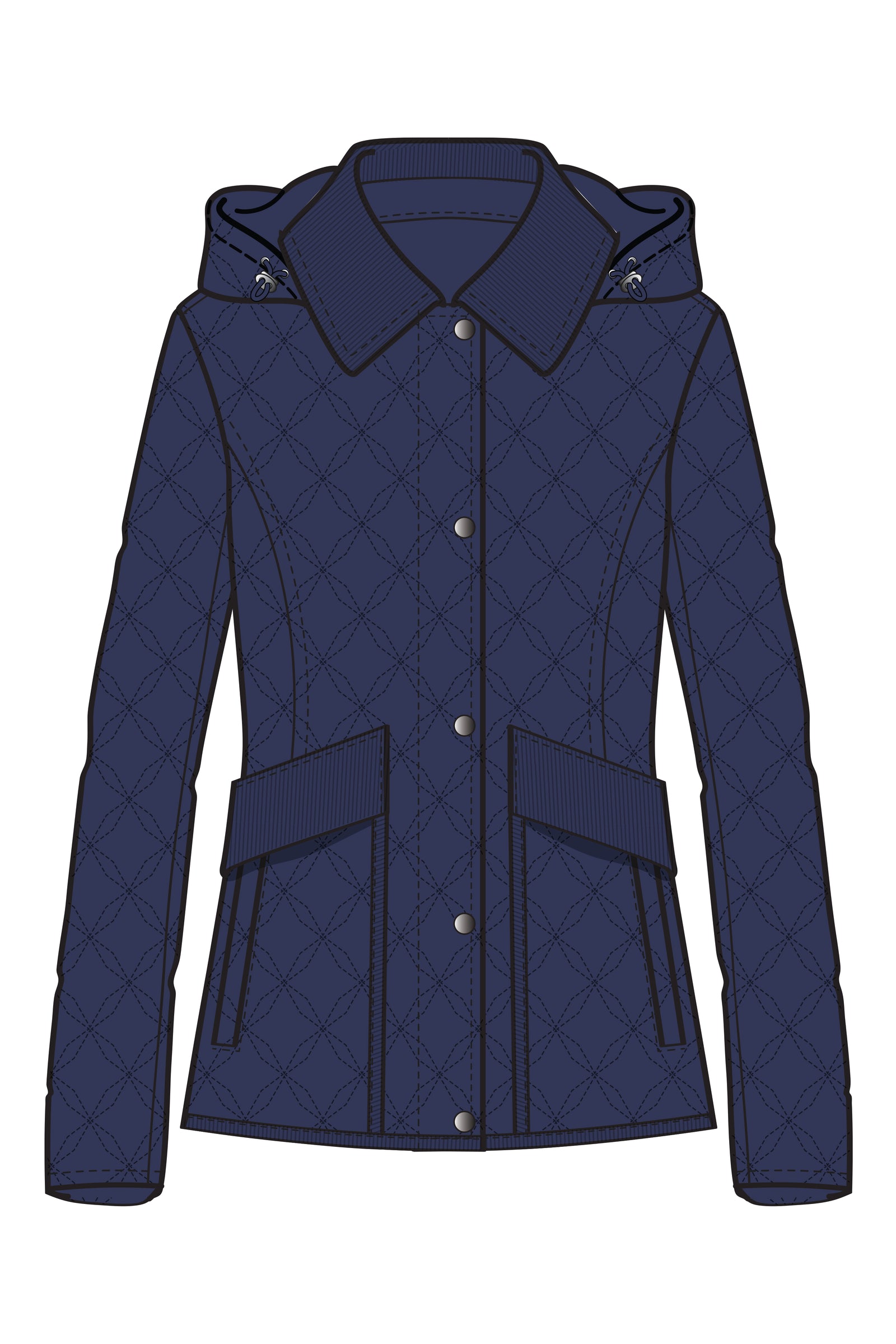 HOODED QUILT WITH CORDUROY TRIM