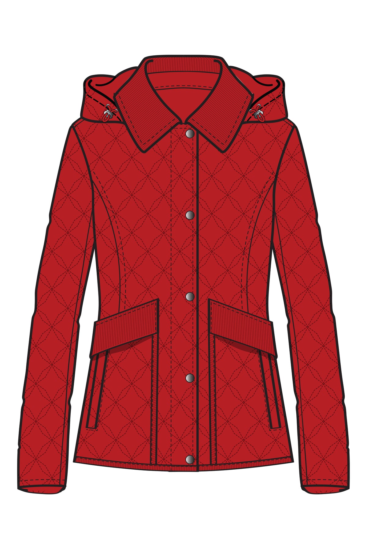 HOODED QUILT WITH CORDUROY TRIM