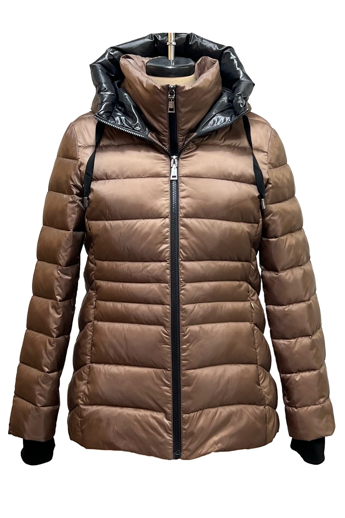 HOODED ZIP FRONT PUFFER WITH STORM CUFF