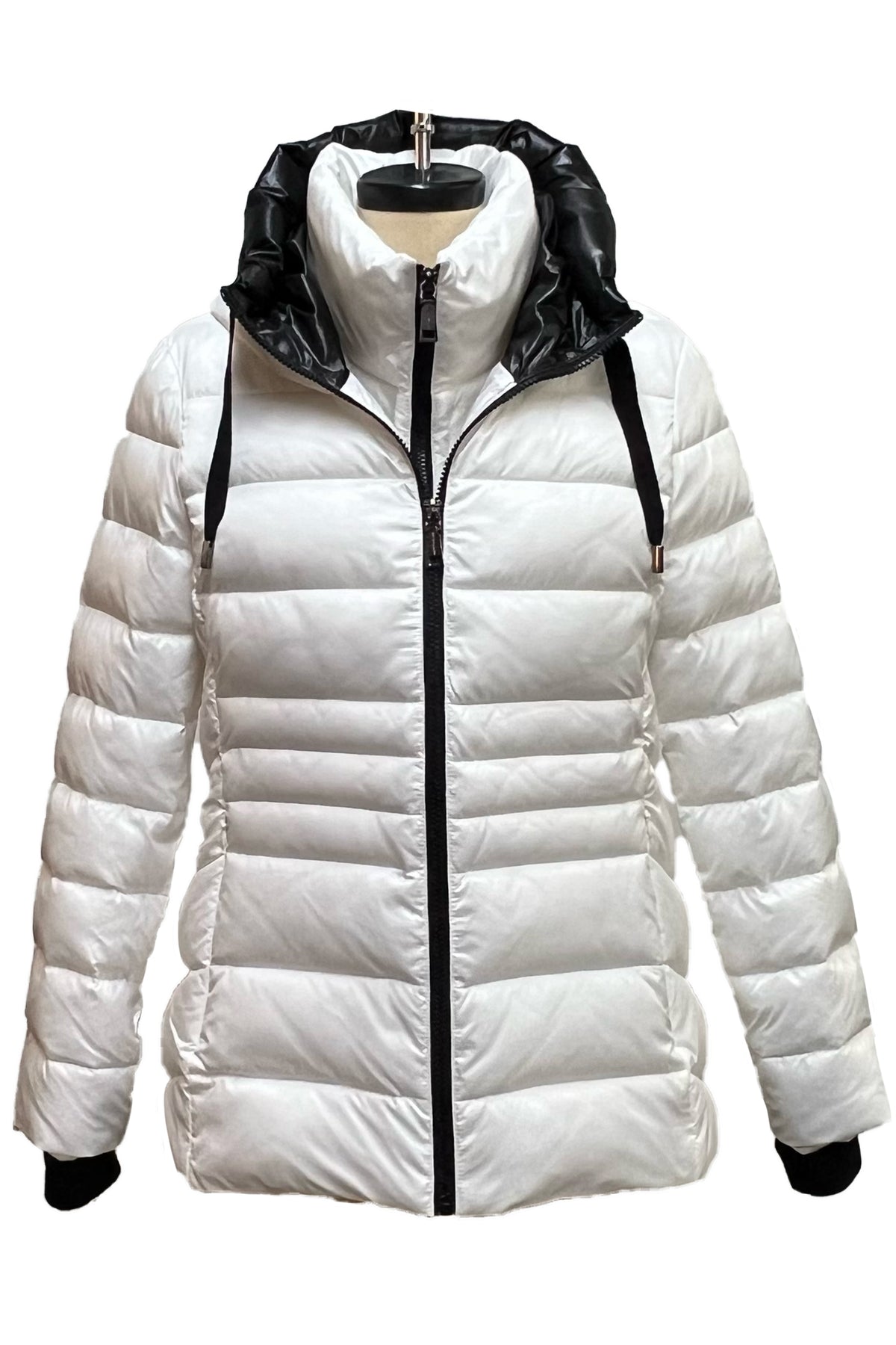 HOODED ZIP FRONT PUFFER WITH STORM CUFF